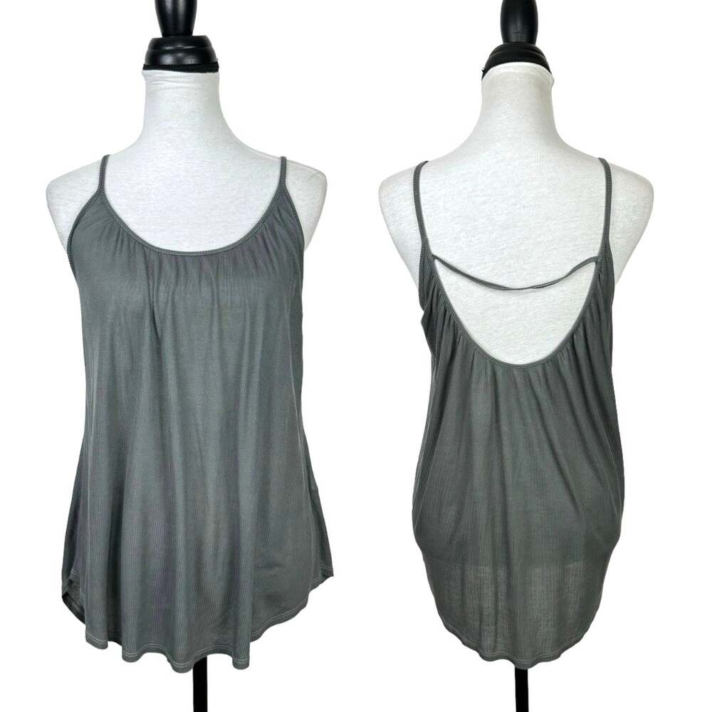 Graham & Spencer Gray Thin Ribbed Open Back Oversized Strappy Simple Tank Top